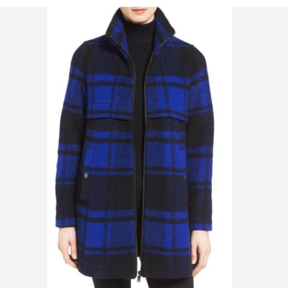 Pendleton‎ Women's 10 Plaid Wool Blend Zip Up Winter Fall Coat Jacket Blue Black